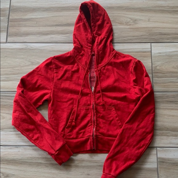 Bright red zip up hoodie